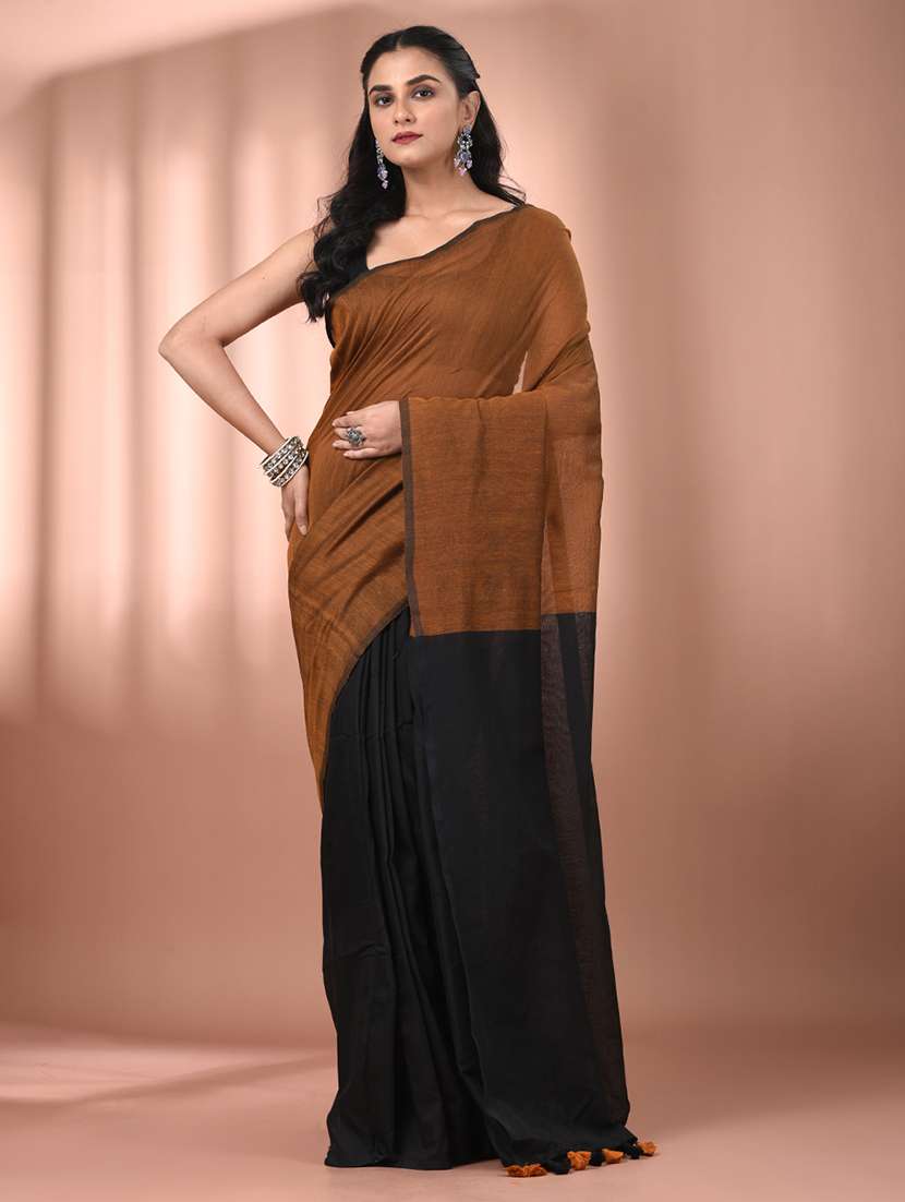 women solid handloom saree with blouse