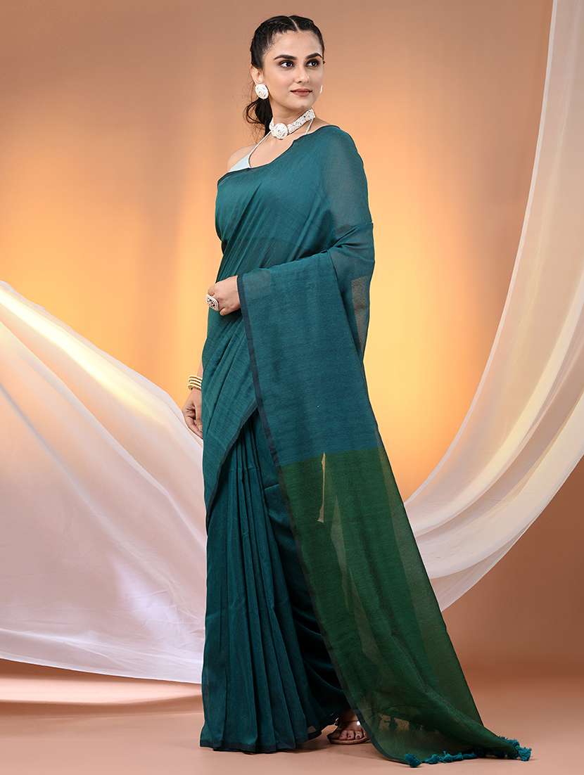 women solid handloom saree with blouse - 21908380 - Standard Image - 2