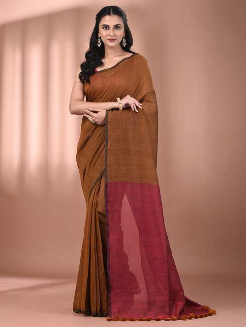 women solid handloom saree with blouse - 21908381 -  Standard Image - 0