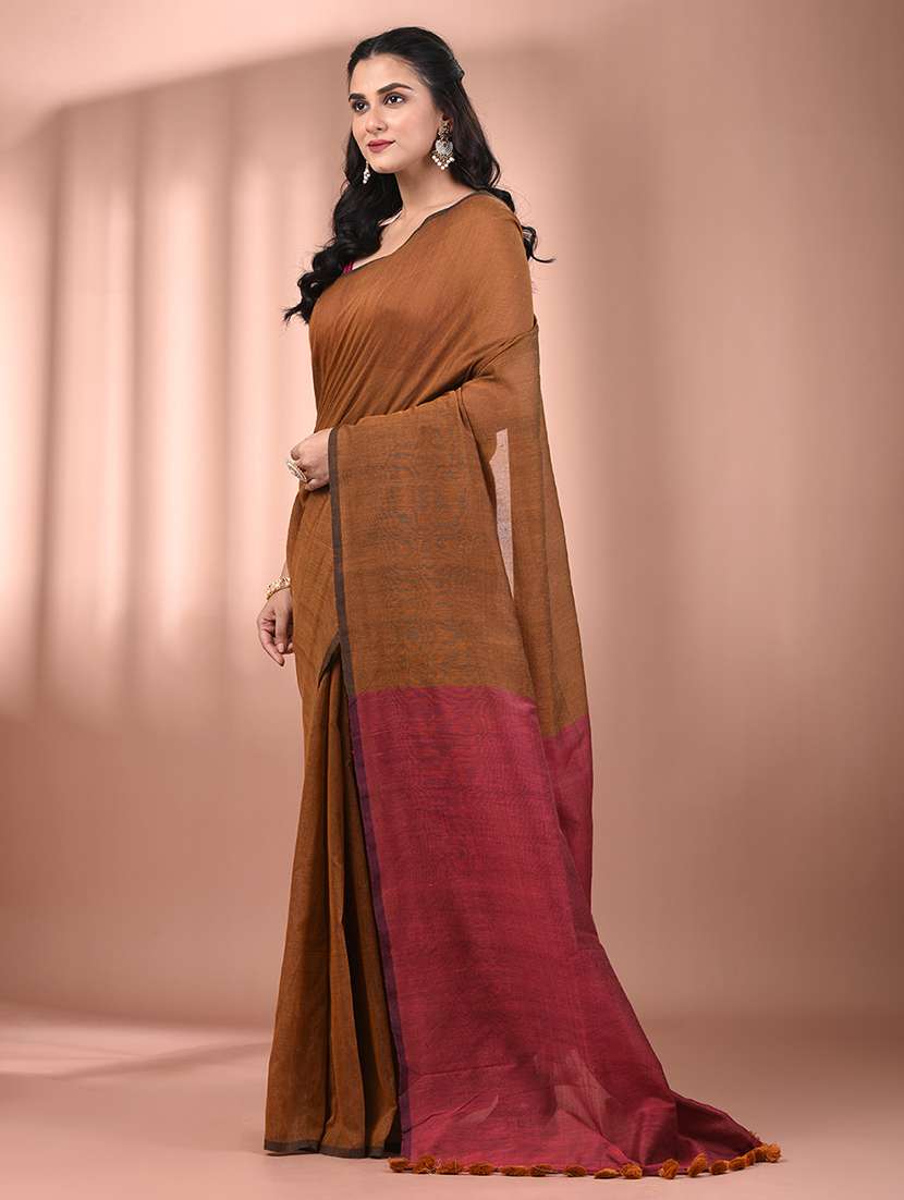 women solid handloom saree with blouse - 21908381 - Standard Image - 2