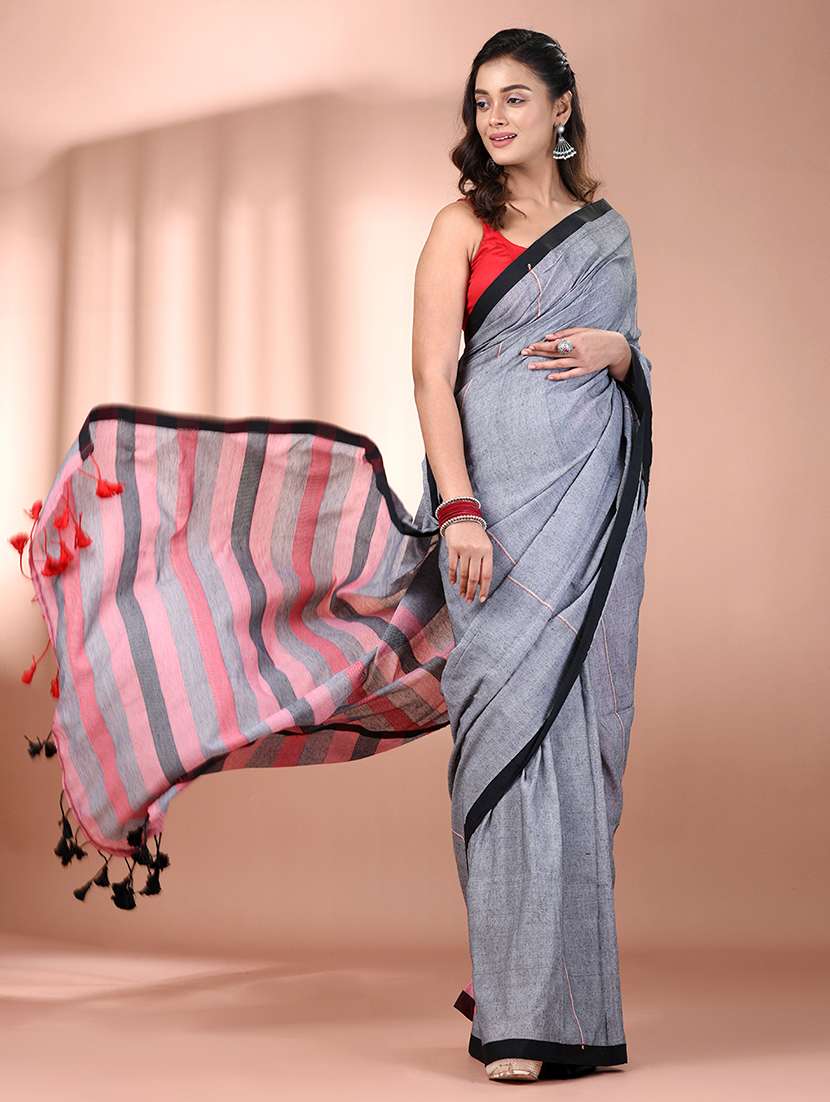 women striped handloom saree with blouse - 21908386 -  Standard Image - 2