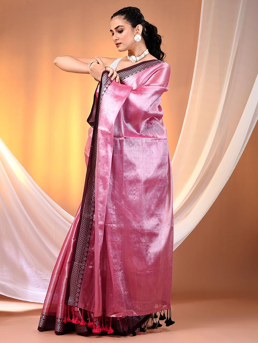 women solid with bordered saree with blouse - 21908388 - Standard Image - 2