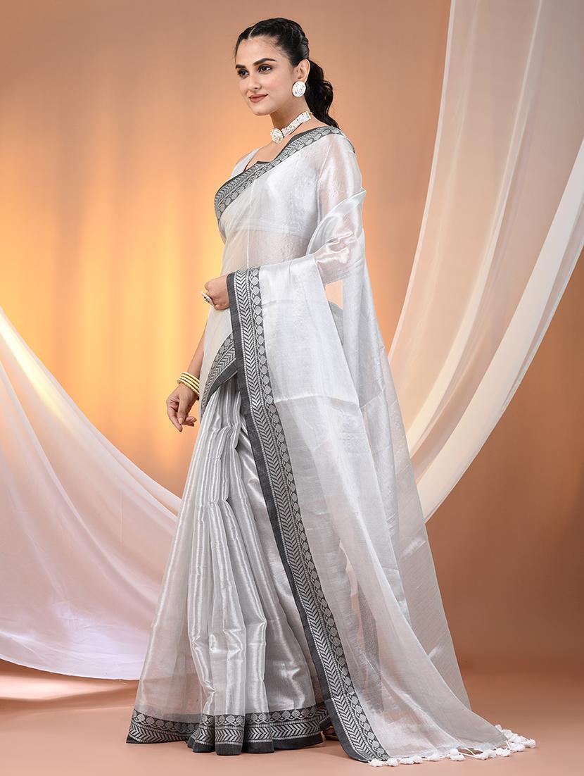 women solid with bordered saree with blouse - 21908389 - Standard Image - 2
