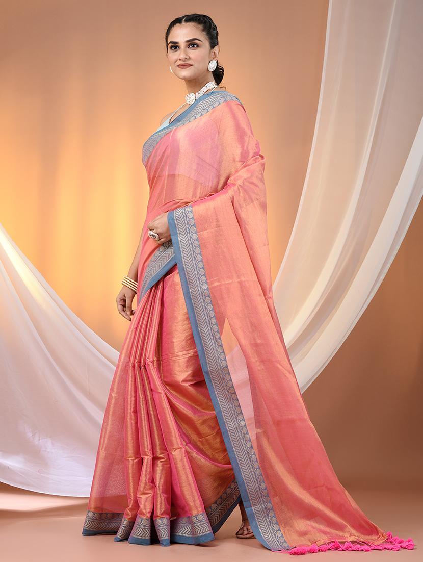 women solid with bordered saree with blouse - 21908390 - Standard Image - 2