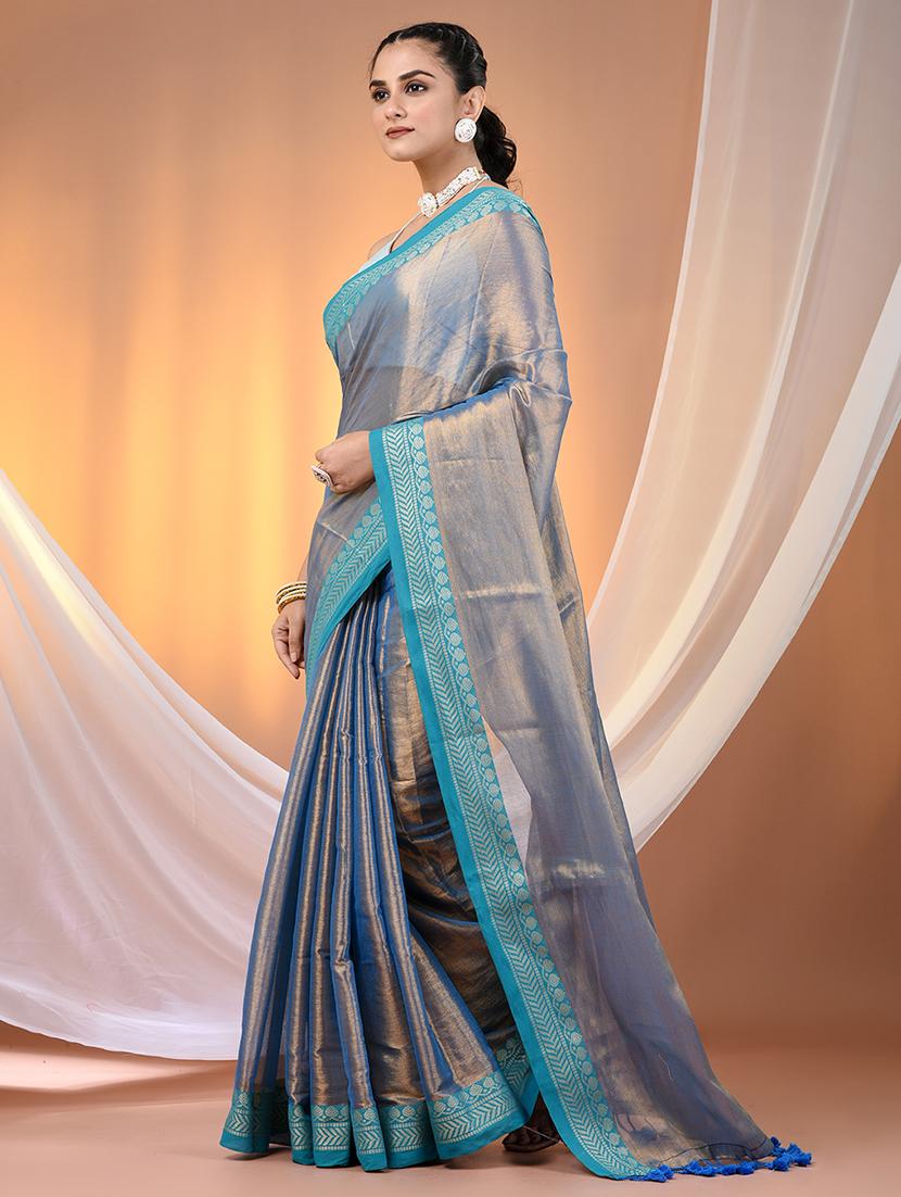 women solid with bordered saree with blouse - 21908394 - Standard Image - 2