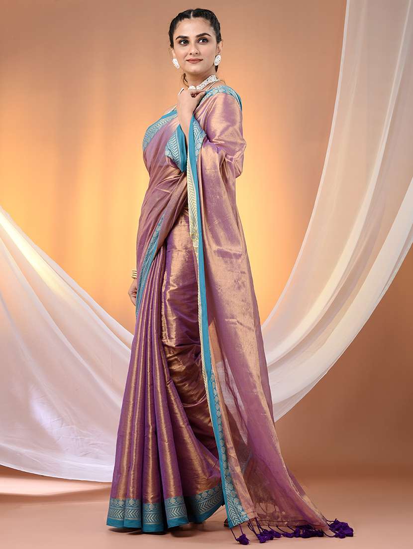 women solid with bordered saree with blouse - 21908395 - Standard Image - 2