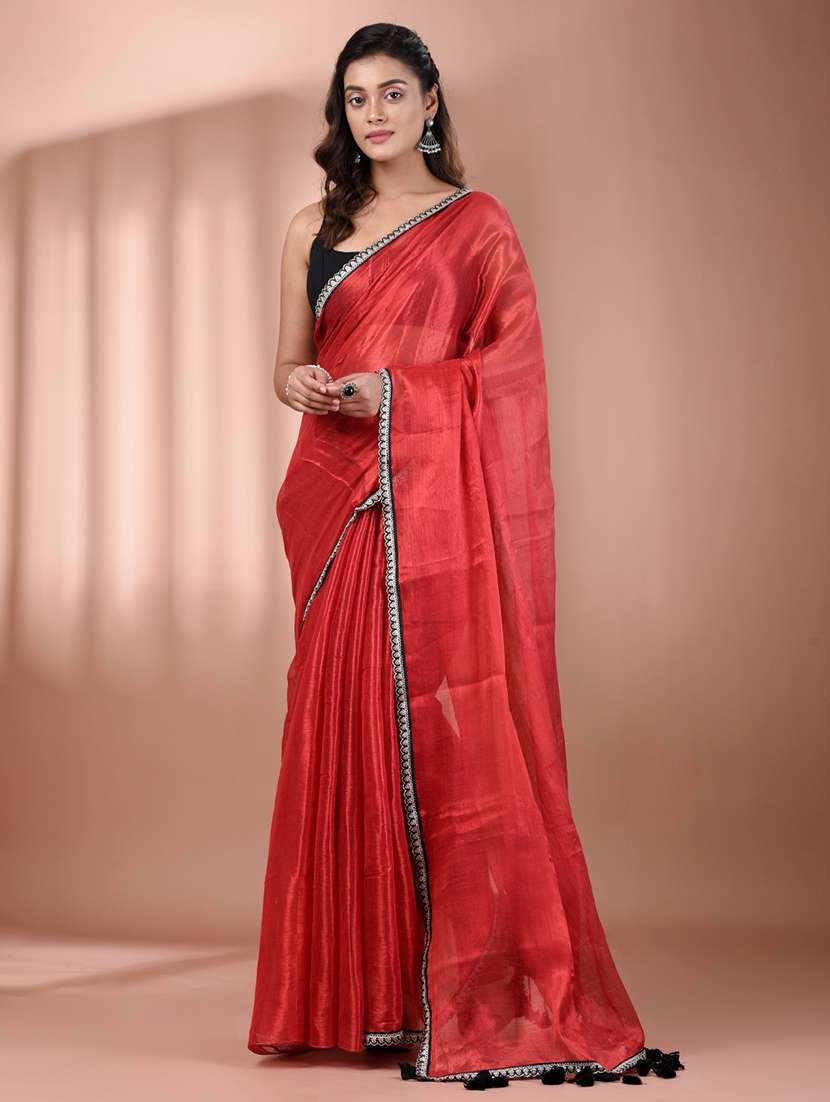 women solid casual wear saree with blouse