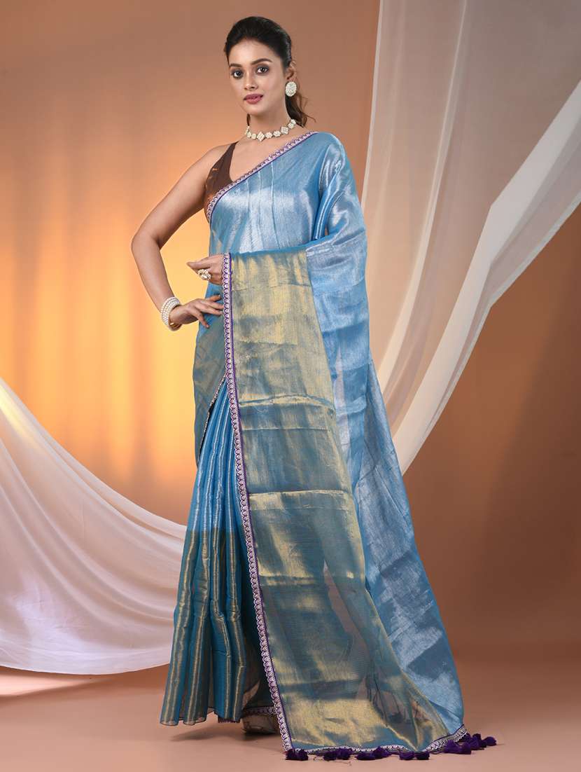 women color block casual wear saree with blouse