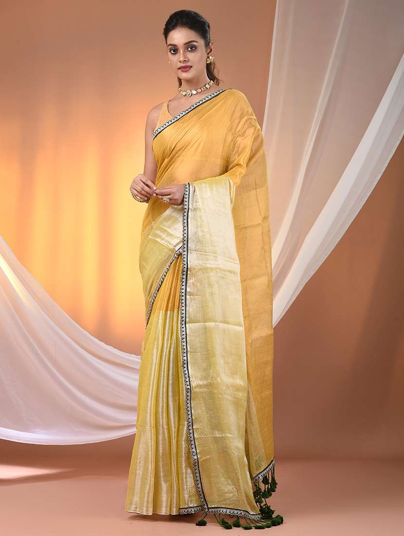 women yellow handloom saree with blouse