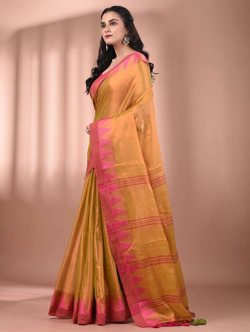 women solid with bordered handloom saree with blouse - 21908424 - Standard Image - 2
