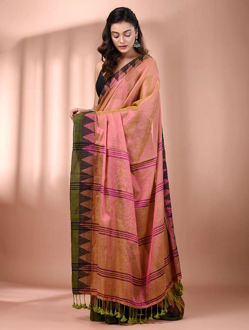 women solid with bordered handloom saree with blouse - 21908429 - Standard Image - 2