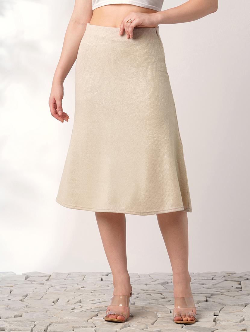 globus women ivory shimmer ribbed mid-rise flared midi party skirt - 21908449 -  Zoom Image - 0