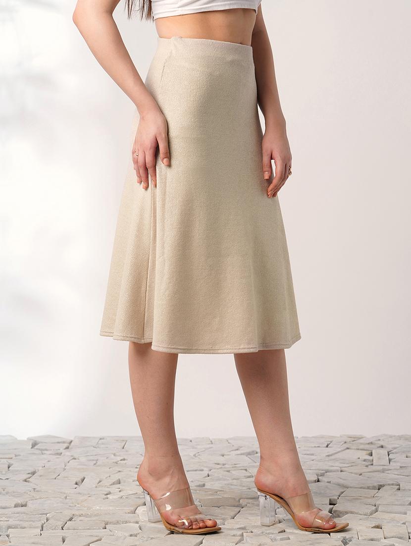 globus women ivory shimmer ribbed mid-rise flared midi party skirt - 21908449 - Standard Image - 2