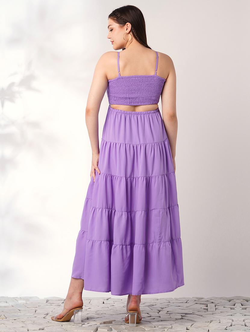 globus women lavender square neck strappy shoulder ruched smocked cut-outs detail tiered fit & flare maxi party dress - 21908477 - Standard Image - 2