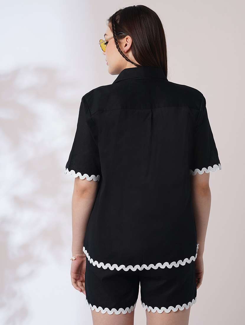 globus women black collared neck lace detailing oversized shirt with shorts co-ords set - 21908486 - Standard Image - 2