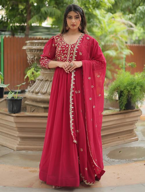 women embroidered three quarter sleeve anarkali kurta dupatta set - 21908512 - Standard Image - 0