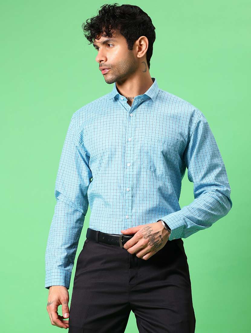 men checkered collared long sleeve formal shirt - 21908601 -  Standard Image - 2