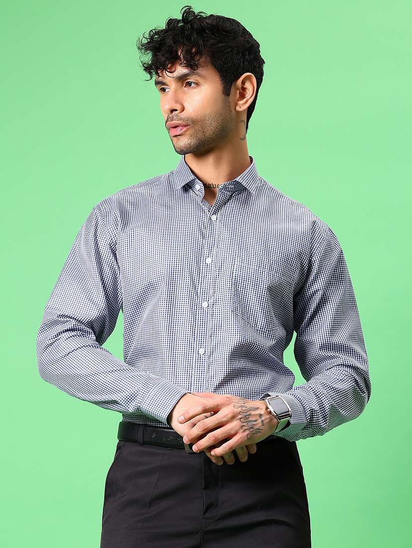 men checkered collared long sleeve formal shirt - 21908604 -  Standard Image - 2