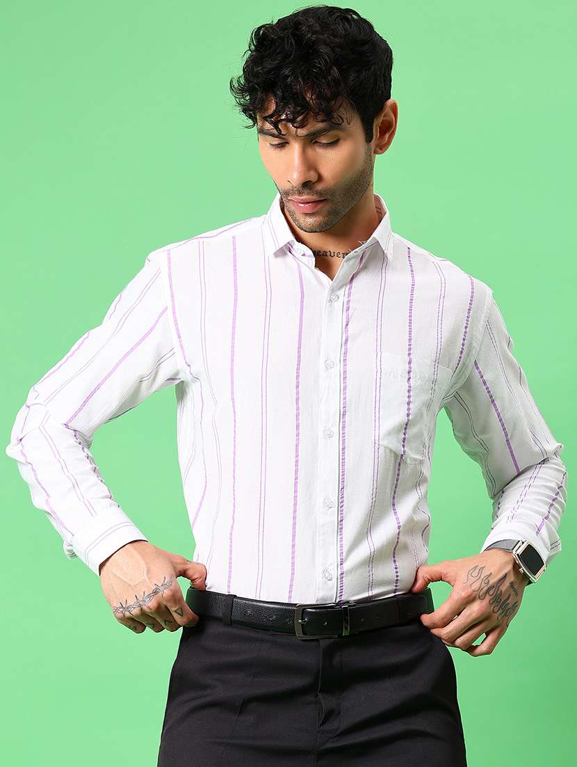 men striped collared long sleeve formal shirt - 21908731 -  Standard Image - 2