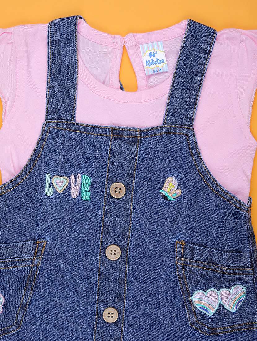 girls solid dungaree dress with bloomer - 21908752 -  Standard Image - 2