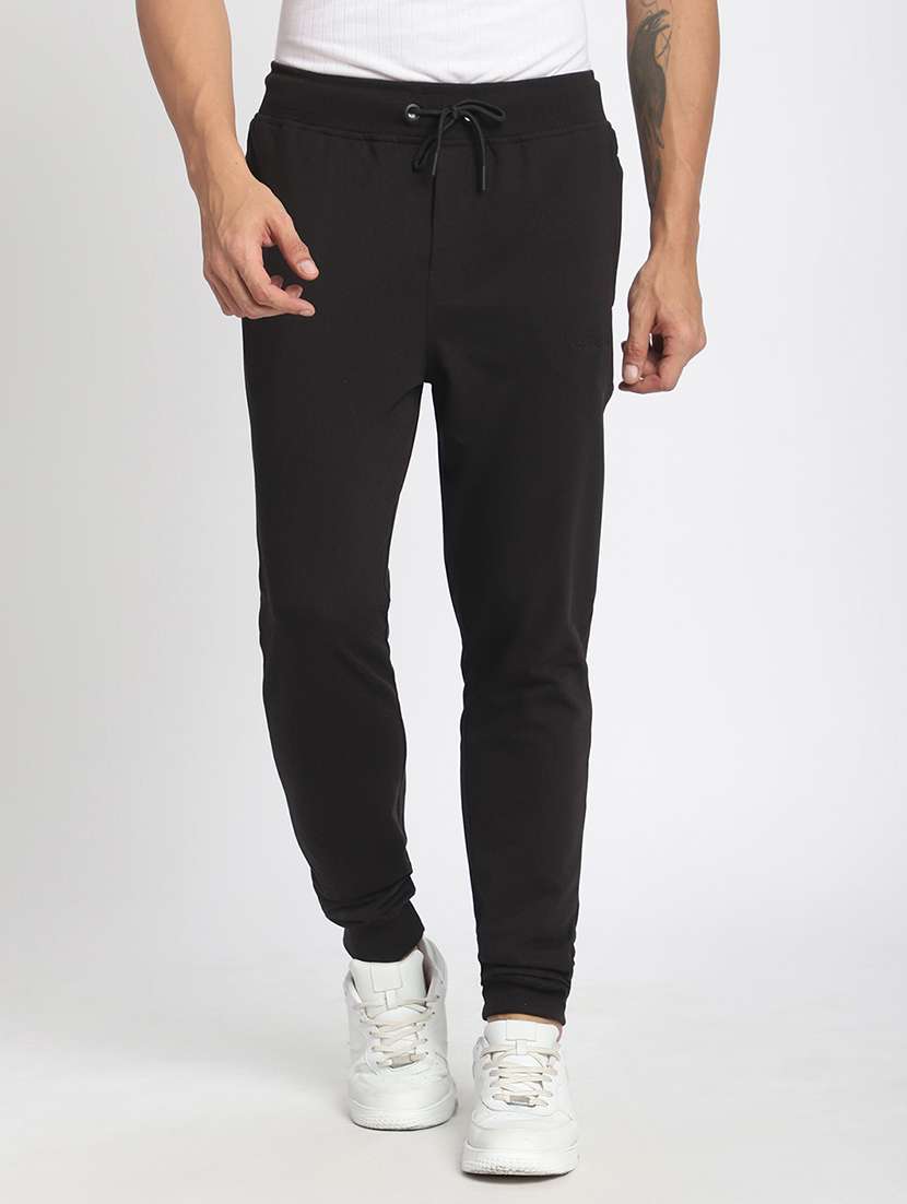 men solid mid rise regular fit jogger