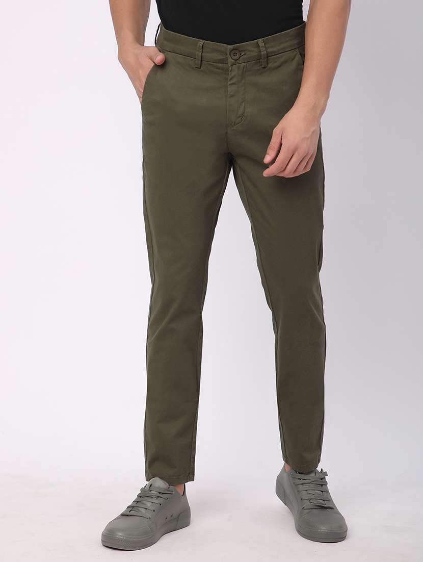 men solid mid rise chinos casual trouser