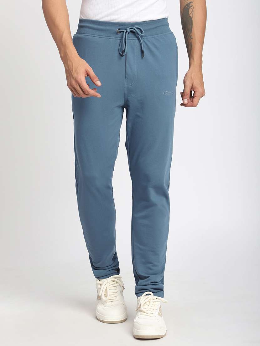men solid mid rise full length track pant