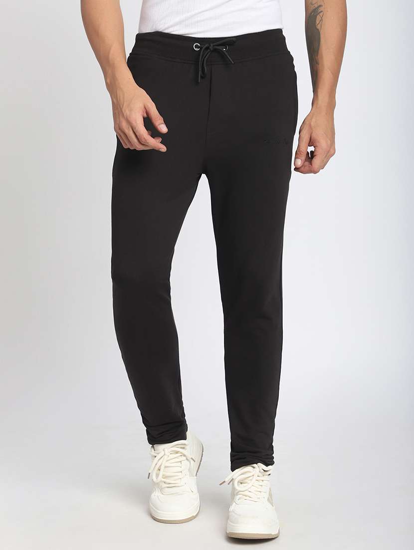 men solid mid rise full length track pant