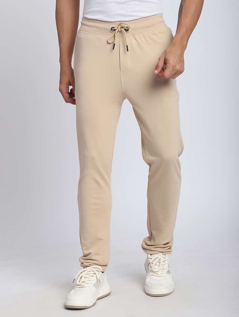 men solid mid rise full length track pant