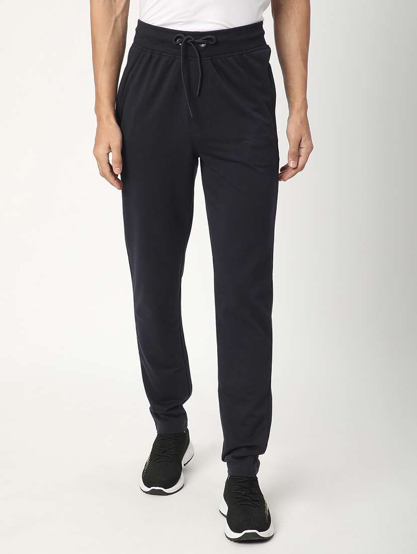 men solid mid rise full length track pant