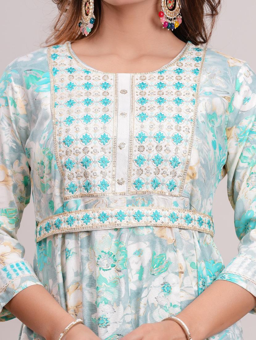 women floral three quarter sleeve kurta pant set - 21908836 - Standard Image - 7