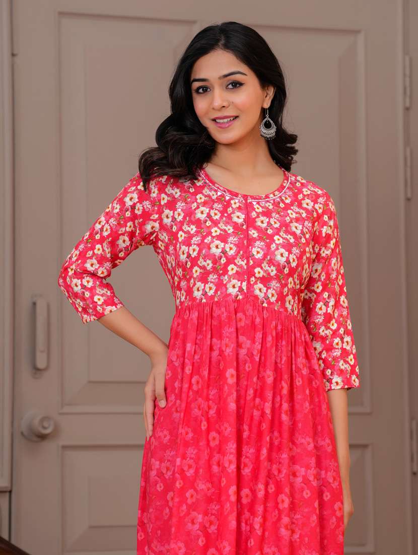 women three quarter sleeve flared ethnic dress - 21908842 -  Standard Image - 7