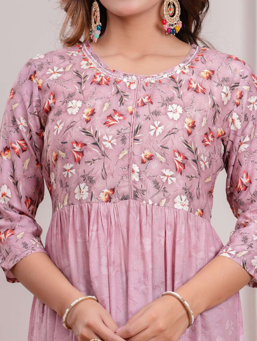 women three quarter sleeve flared ethnic dress - 21908843 -  Standard Image - 7