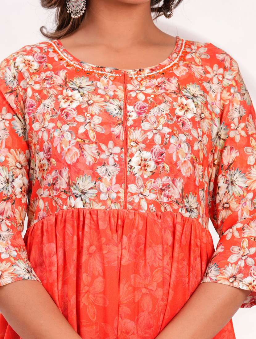 women three quarter sleeve flared ethnic dress - 21908846 -  Standard Image - 7