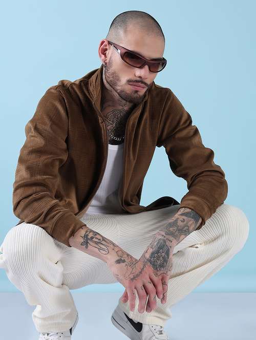 men brown checkered long sleeve casual jacket - 21908863 -  Standard Image - 0