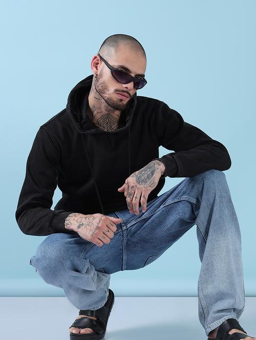 men black solid long sleeve hooded sweatshirt - 21908865 -  Standard Image - 0