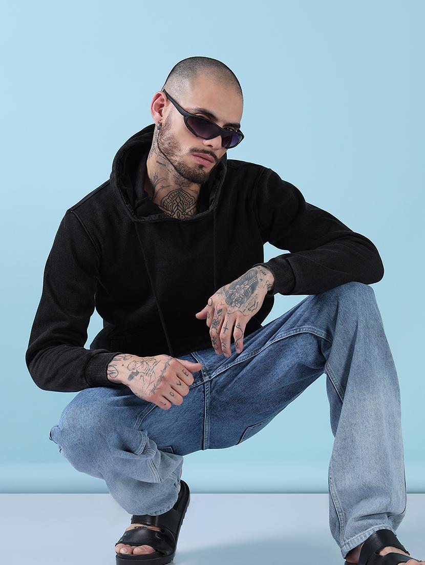 men black solid long sleeve hooded sweatshirt - 21908865 -  Zoom Image - 0