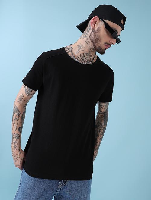 men black solid round neck regular fit t-shirt - 21908874 - Standard Image - 0