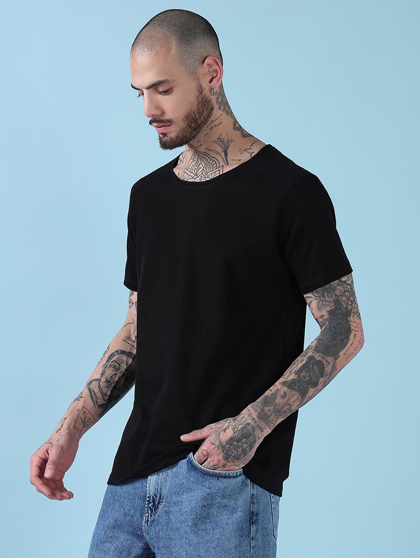 men black solid round neck regular fit t-shirt - 21908874 - Standard Image - 2
