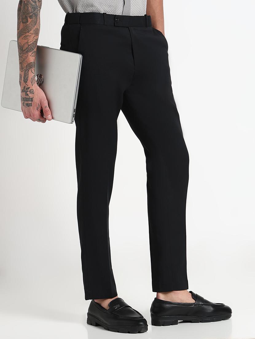 men solid mid rise flat front formal trouser