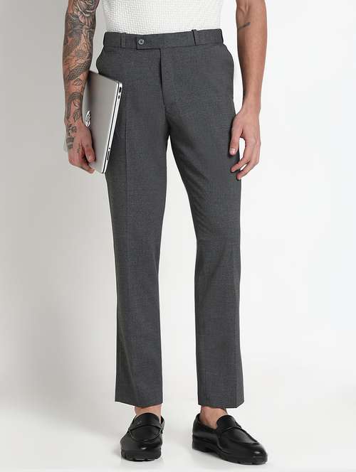 men solid mid rise flat front formal trouser - 21908903 -  Standard Image - 0