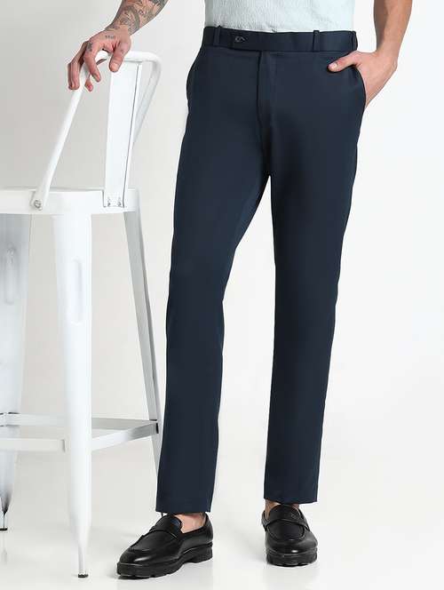 men solid mid rise flat front casual trouser - 21908904 - Standard Image - 0
