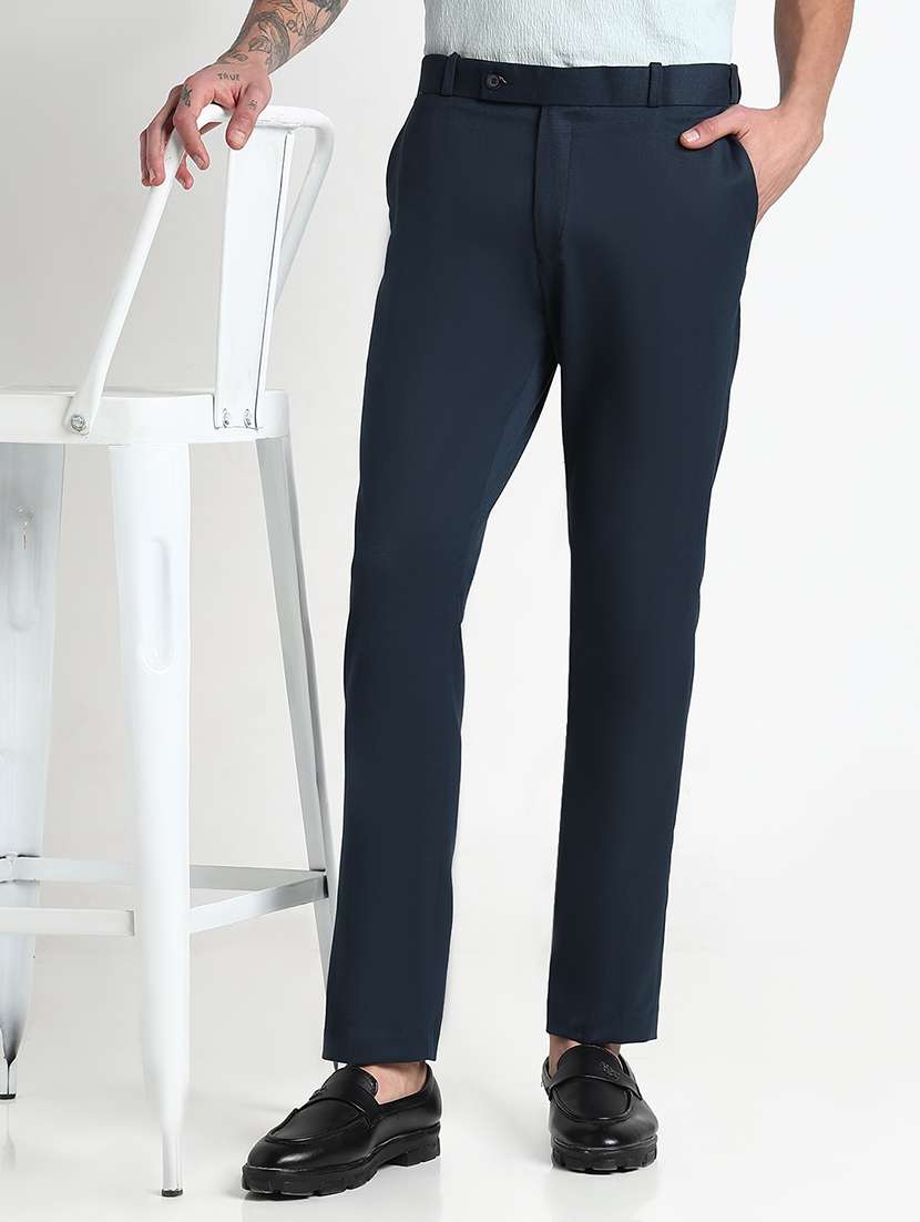 men solid mid rise flat front casual trouser - 21908904 - Zoom Image - 0