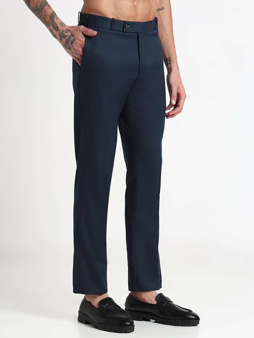 men solid mid rise flat front casual trouser - 21908904 - Standard Image - 2