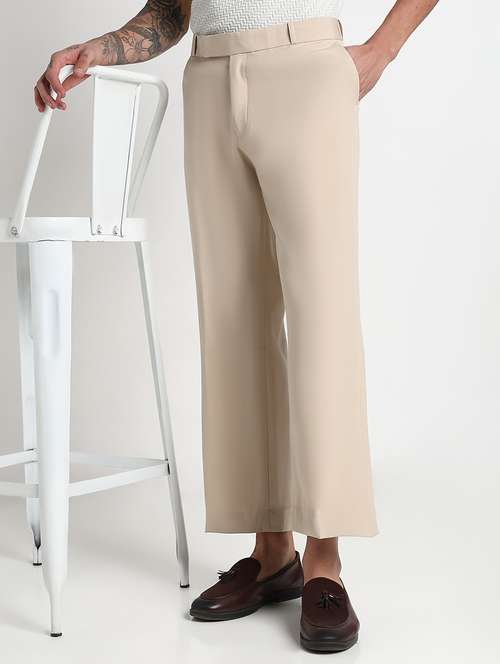 men solid mid rise flat front bootcut trouser - 21908910 - Standard Image - 0