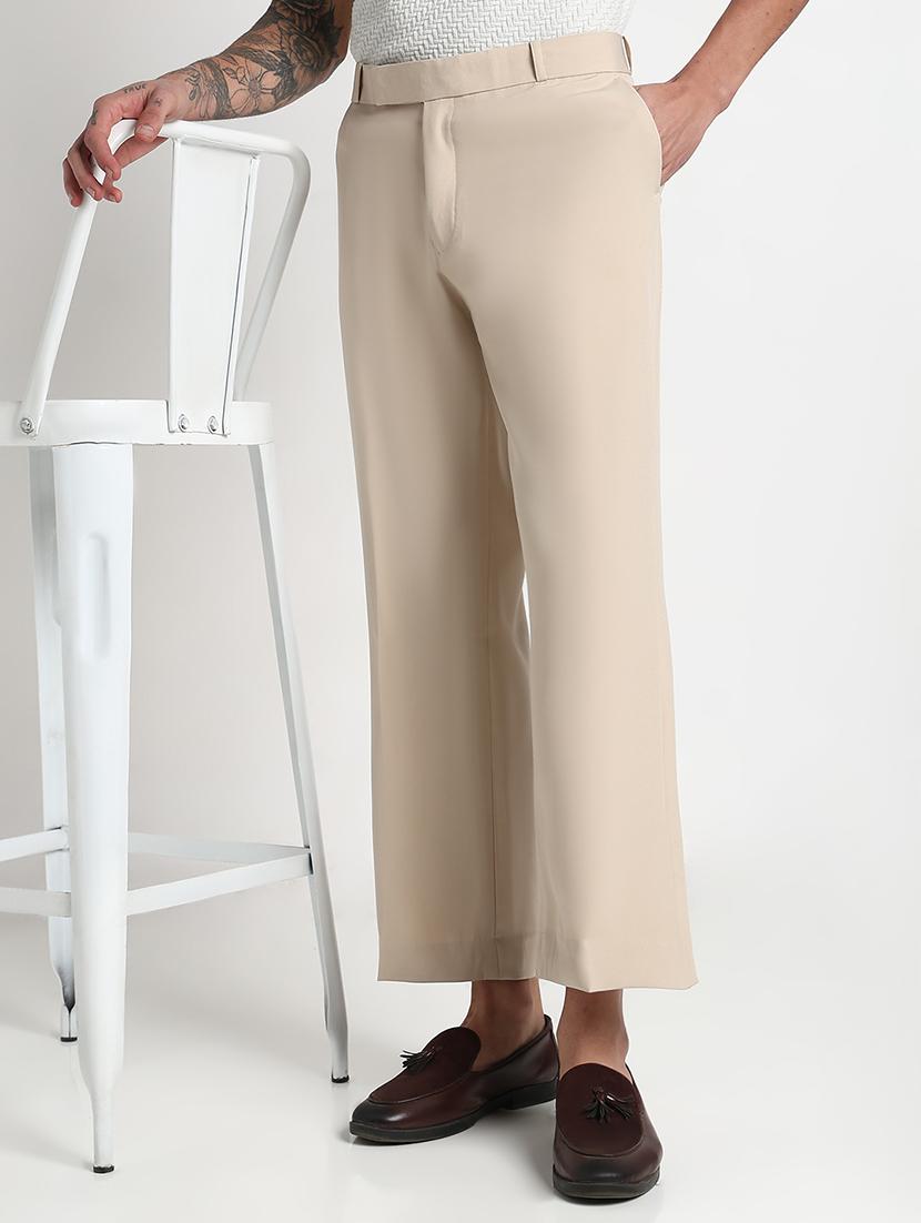 men solid mid rise flat front bootcut trouser