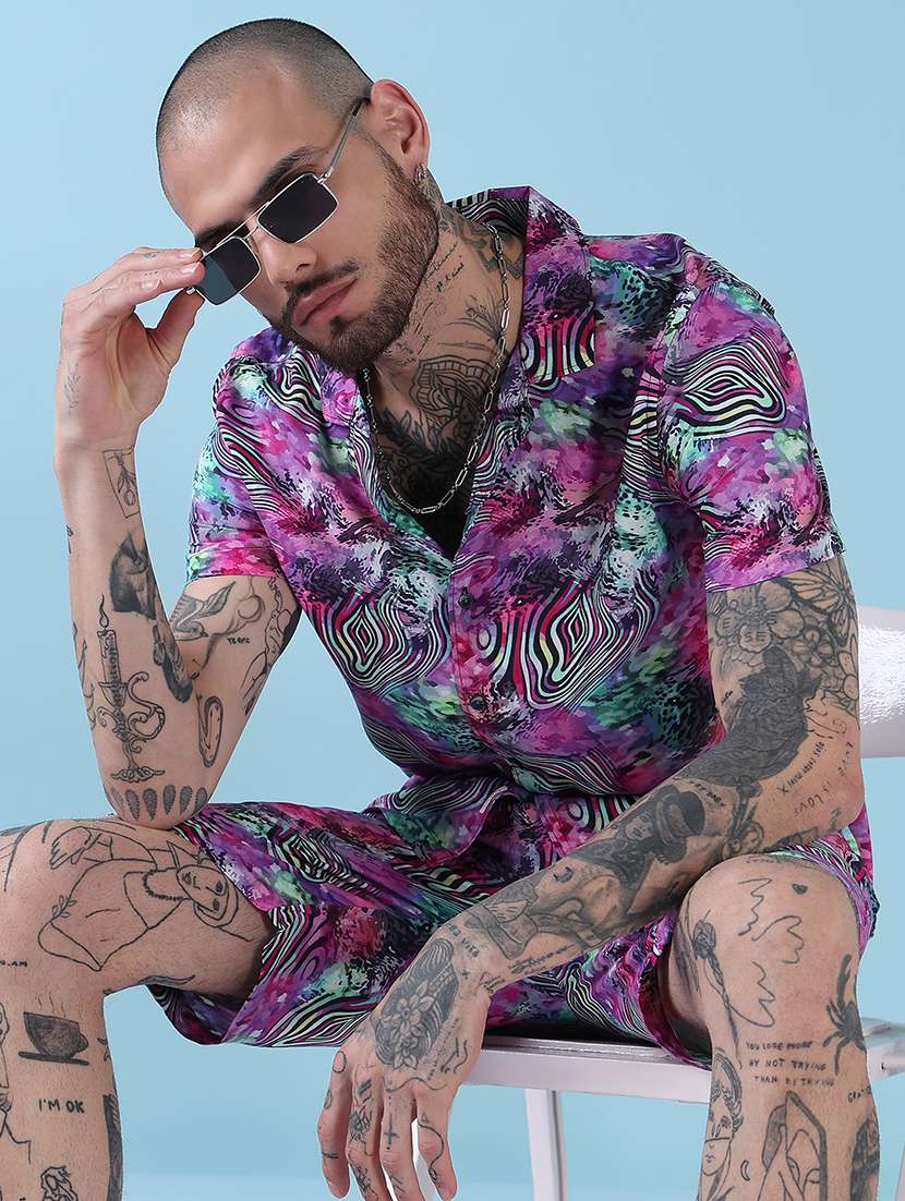 men cuban collar shorts & shirt co ords set