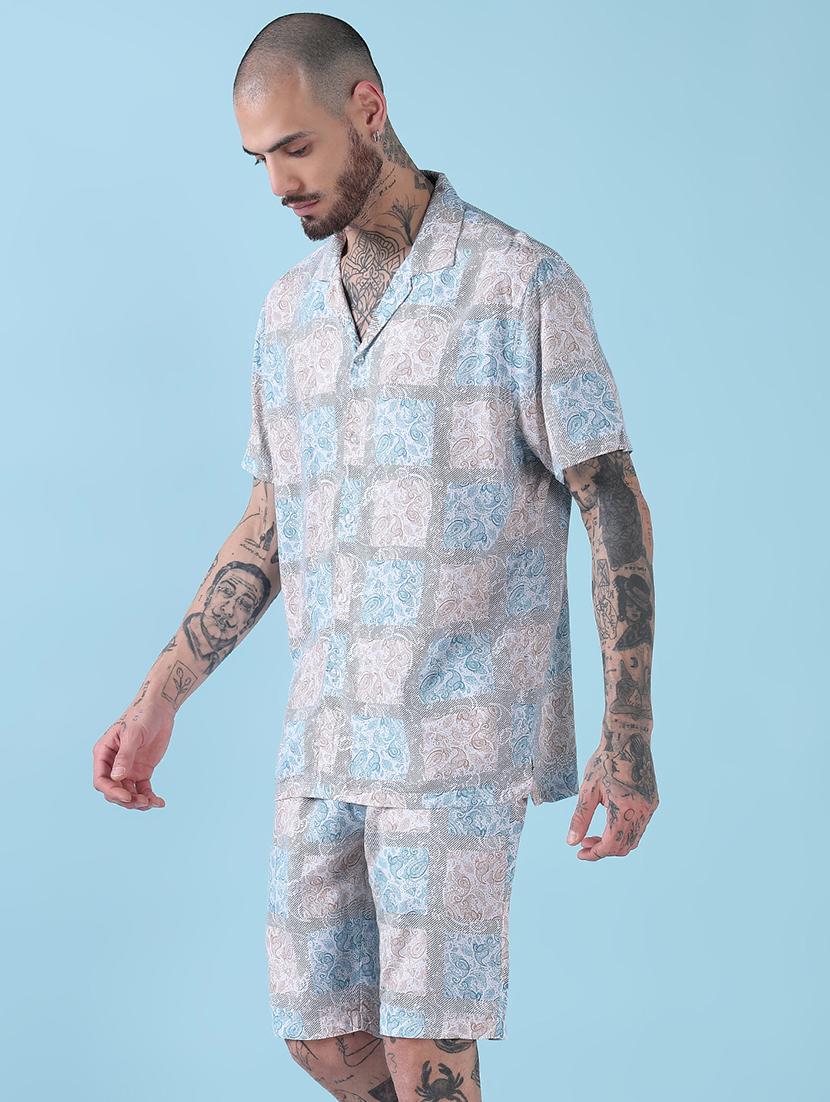 men cuban collar shorts & shirt co ords set - 21908921 - Standard Image - 2