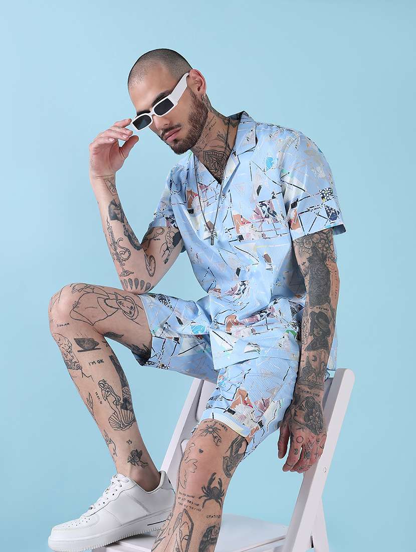 men cuban collar shorts & shirt co ords set