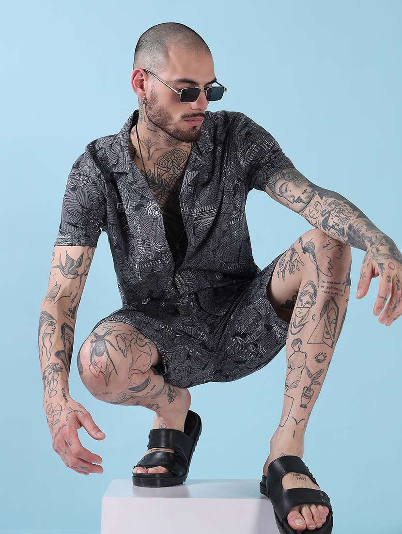 men cuban collar shorts & shirt co ords set